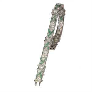 A True Art Deco Gem: 1920s Platinum Bracelet with Diamonds and Emeralds